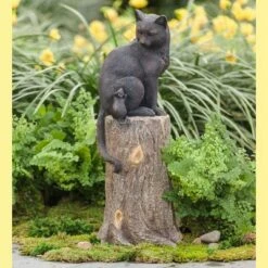 Plow & Hearth Cat and Mouse on Stump Lawn Ornament