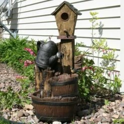 Sunnydaze Decor Sunnydaze 31"H Electric Polyresin Rustic Birdhouse and Garden Watering Can Outdoor Water Fountain