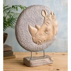 Wind & Weather Tabletop Round Rhinoceros 3-Dimensional Sculpture Décor