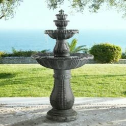 John Timberland Italian Outdoor Floor Water Fountain with Light LED 56 3/4" High 4 Tiered for Yard Garden Patio Deck Home