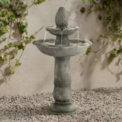 John Timberland Italian Outdoor Floor Water Fountain 35" High 2 Tiered Pineapple Bird Bath for Yard Garden Patio Deck Home