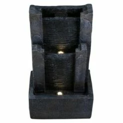 Northlight 23.5" Black and Gray Modern Lighted Three-tier Outdoor Garden Water Fountain