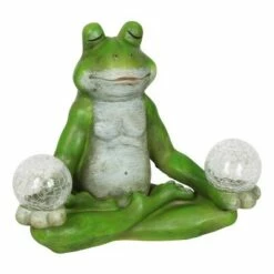 10" Resin Solar Yoga Frog Holding 2 Glass Jars Garden Statue Green - Exhart -Cheap Garden Decor Store unnamed file 55