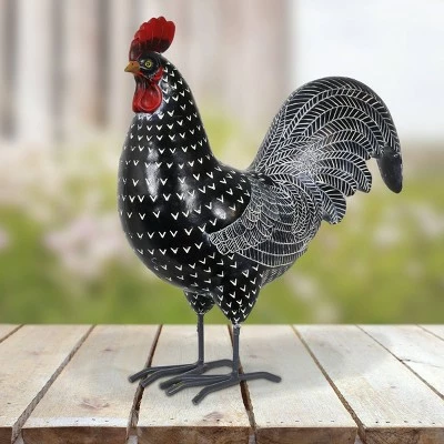 11.81" Resin Polka Dot Rooster Statue Black/White - Exhart 3 11.81" Resin Polka Dot Rooster Statue Black/White - Exhart