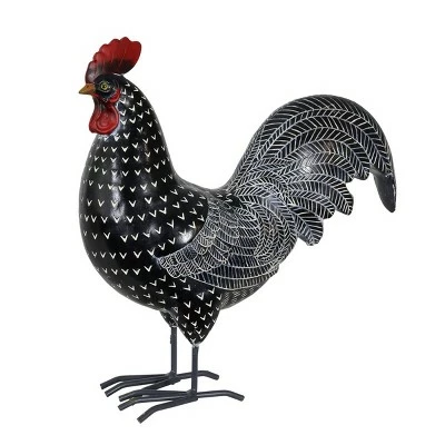 11.81" Resin Polka Dot Rooster Statue Black/White - Exhart 9 11.81" Resin Polka Dot Rooster Statue Black/White - Exhart - Image 7