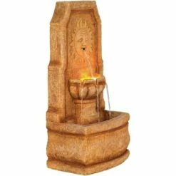 John Timberland Outdoor Wall Water Fountain with Light LED 37" High 2 Tiered Sun Face for Yard Garden Patio Deck Home -Cheap Garden Decor Store unnamed file 5611