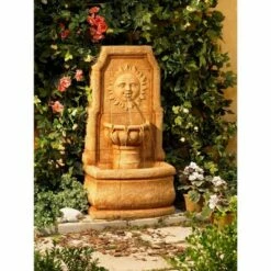 John Timberland Outdoor Wall Water Fountain with Light LED 37" High 2 Tiered Sun Face for Yard Garden Patio Deck Home -Cheap Garden Decor Store unnamed file 5613