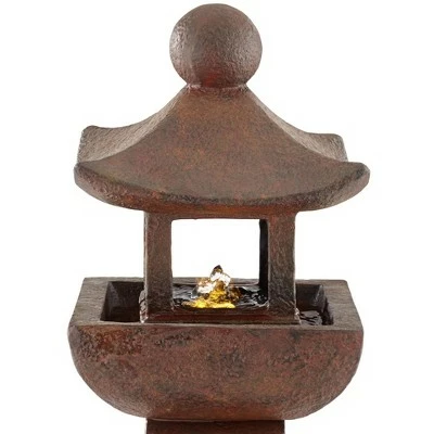 John Timberland Japanese Outdoor Floor Fountain with Light LED 31" High Rust Garden Pagoda Patio Yard Deck Home Lawn Porch House 4 John Timberland Japanese Outdoor Floor Fountain with Light LED 31" High Rust Garden Pagoda Patio Yard Deck Home Lawn Porch House - Image 2