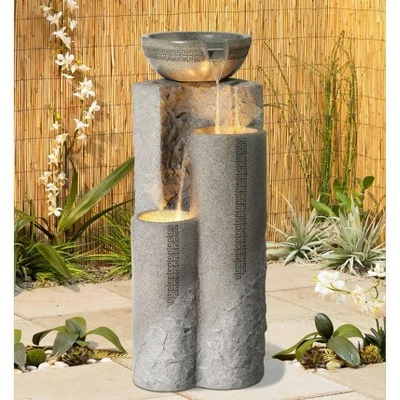 John Timberland Outdoor Floor Water Fountain 34 1/2" High Cascading Marble Finish Bowls LED for Garden Yard 3 John Timberland Outdoor Floor Water Fountain 34 1/2" High Cascading Marble Finish Bowls LED for Garden Yard
