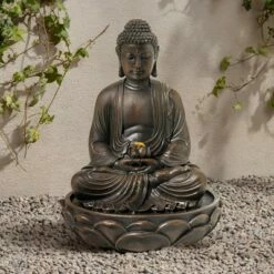 John Timberland Asian Zen Buddha Outdoor Water Fountain with Light LED 27 1/2" High Meditating Table Desk Yard Garden Patio Home