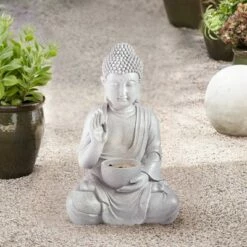 John Timberland Zen Buddha Outdoor Water Fountain with Light LED 19" High Sitting for Table Desk Yard Garden Patio Deck Home