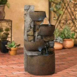 John Timberland Rustic Outdoor Floor Water Fountain with Light LED 29" High Cascading Urn for Yard Garden Patio Deck Home