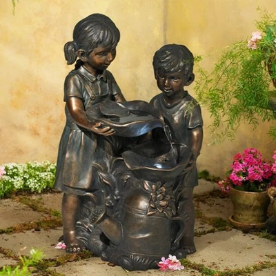 John Timberland Outdoor Floor Water Fountain with Light LED 23" High Boy and Girl for Yard Garden Patio Deck Home 3 John Timberland Outdoor Floor Water Fountain with Light LED 23" High Boy and Girl for Yard Garden Patio Deck Home