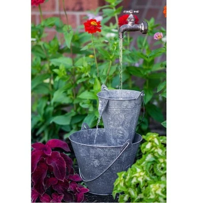 HI-LINE GIFT LTD 23.5" Zinc Metal Pails Rustic Garden Water Fountain with Tap and LED Light Light Gray - Hi-Line Gift 3 HI-LINE GIFT LTD 23.5" Zinc Metal Pails Rustic Garden Water Fountain with Tap and LED Light Light Gray - Hi-Line Gift