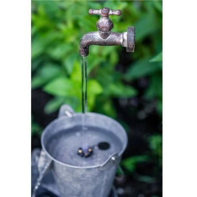 HI-LINE GIFT LTD 23.5" Zinc Metal Pails Rustic Garden Water Fountain with Tap and LED Light Light Gray - Hi-Line Gift 4 HI-LINE GIFT LTD 23.5" Zinc Metal Pails Rustic Garden Water Fountain with Tap and LED Light Light Gray - Hi-Line Gift - Image 2