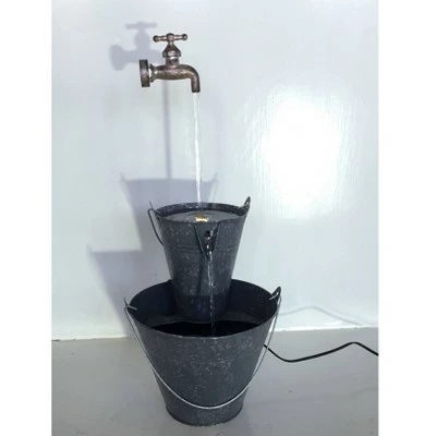 HI-LINE GIFT LTD 23.5" Zinc Metal Pails Rustic Garden Water Fountain with Tap and LED Light Light Gray - Hi-Line Gift 6 HI-LINE GIFT LTD 23.5" Zinc Metal Pails Rustic Garden Water Fountain with Tap and LED Light Light Gray - Hi-Line Gift - Image 4