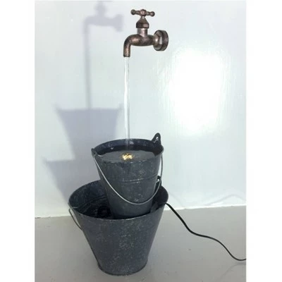 HI-LINE GIFT LTD 23.5" Zinc Metal Pails Rustic Garden Water Fountain with Tap and LED Light Light Gray - Hi-Line Gift 7 HI-LINE GIFT LTD 23.5" Zinc Metal Pails Rustic Garden Water Fountain with Tap and LED Light Light Gray - Hi-Line Gift - Image 5