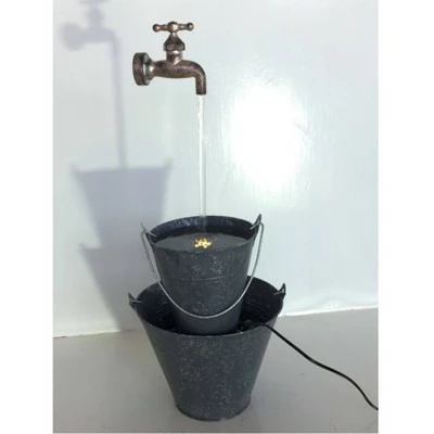 HI-LINE GIFT LTD 23.5" Zinc Metal Pails Rustic Garden Water Fountain with Tap and LED Light Light Gray - Hi-Line Gift 8 HI-LINE GIFT LTD 23.5" Zinc Metal Pails Rustic Garden Water Fountain with Tap and LED Light Light Gray - Hi-Line Gift - Image 6