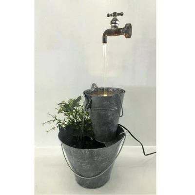 HI-LINE GIFT LTD 23.5" Zinc Metal Pails Rustic Garden Water Fountain with Tap and LED Light Light Gray - Hi-Line Gift 9 HI-LINE GIFT LTD 23.5" Zinc Metal Pails Rustic Garden Water Fountain with Tap and LED Light Light Gray - Hi-Line Gift - Image 7