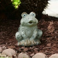 Alpine Corporation 10" Polystone Frog Solar Statue Gray