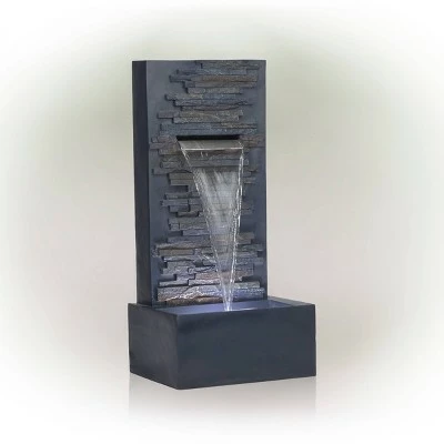 Alpine Corporation Alpine 32" Modern Stone Wall Fountain with LED Lights Gray 5 Alpine Corporation Alpine 32" Modern Stone Wall Fountain with LED Lights Gray - Image 3