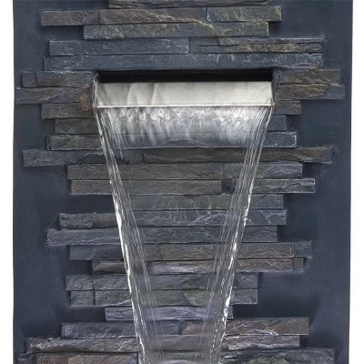 Alpine Corporation Alpine 32" Modern Stone Wall Fountain with LED Lights Gray 6 Alpine Corporation Alpine 32" Modern Stone Wall Fountain with LED Lights Gray - Image 4