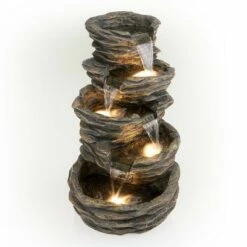 39" Indoor/Outdoor 5-Tier Rock Fountain with Replaceable LED Lights Gray - Alpine Corporation -Cheap Garden Decor Store unnamed file 6056