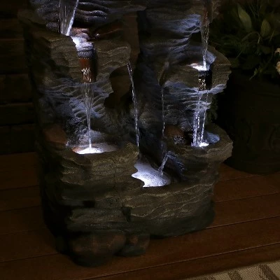 Sunnydaze Decor Sunnydaze 39"H Electric Polyresin and Fiberglass Dual Cascading Falls Outdoor Water Fountain with LED Lights 3 Sunnydaze Decor Sunnydaze 39"H Electric Polyresin and Fiberglass Dual Cascading Falls Outdoor Water Fountain with LED Lights