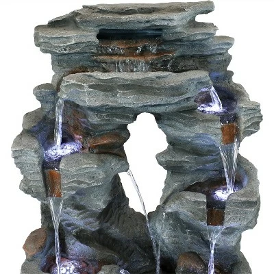 Sunnydaze Decor Sunnydaze 39"H Electric Polyresin and Fiberglass Dual Cascading Falls Outdoor Water Fountain with LED Lights 5 Sunnydaze Decor Sunnydaze 39"H Electric Polyresin and Fiberglass Dual Cascading Falls Outdoor Water Fountain with LED Lights - Image 3