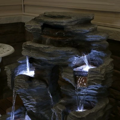 Sunnydaze Decor Sunnydaze 39"H Electric Polyresin and Fiberglass Dual Cascading Falls Outdoor Water Fountain with LED Lights 11 Sunnydaze Decor Sunnydaze 39"H Electric Polyresin and Fiberglass Dual Cascading Falls Outdoor Water Fountain with LED Lights - Image 9
