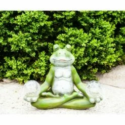 10" Resin Solar Yoga Frog Holding 2 Glass Jars Garden Statue Green - Exhart -Cheap Garden Decor Store unnamed file 61
