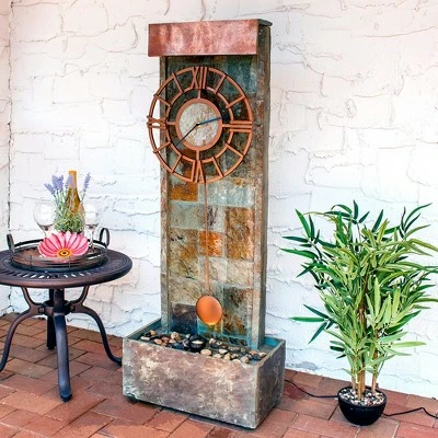Sunnydaze Decor Sunnydaze 49"H Electric Natural Slate Indoor/Outdoor Water Fountain with Clock and LED Light 3 Sunnydaze Decor Sunnydaze 49"H Electric Natural Slate Indoor/Outdoor Water Fountain with Clock and LED Light