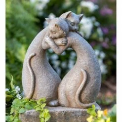 Wind & Weather Hugging Heart Cats Stone-Finish Indoor/Outdoor Sculpture