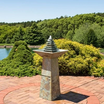 Sunnydaze Decor Sunnydaze 40"H Electric Natural Slate Layered Pyramid Tiered Outdoor Water Fountain with LED Light 3 Sunnydaze Decor Sunnydaze 40"H Electric Natural Slate Layered Pyramid Tiered Outdoor Water Fountain with LED Light