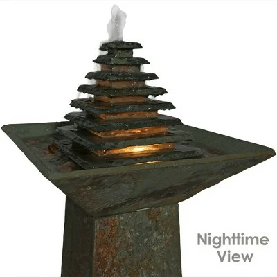 Sunnydaze Decor Sunnydaze 40"H Electric Natural Slate Layered Pyramid Tiered Outdoor Water Fountain with LED Light 5 Sunnydaze Decor Sunnydaze 40"H Electric Natural Slate Layered Pyramid Tiered Outdoor Water Fountain with LED Light - Image 3