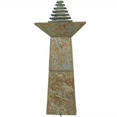 Sunnydaze Decor Sunnydaze 40"H Electric Natural Slate Layered Pyramid Tiered Outdoor Water Fountain with LED Light 6 Sunnydaze Decor Sunnydaze 40"H Electric Natural Slate Layered Pyramid Tiered Outdoor Water Fountain with LED Light - Image 4