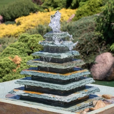 Sunnydaze Decor Sunnydaze 40"H Electric Natural Slate Layered Pyramid Tiered Outdoor Water Fountain with LED Light 8 Sunnydaze Decor Sunnydaze 40"H Electric Natural Slate Layered Pyramid Tiered Outdoor Water Fountain with LED Light - Image 6