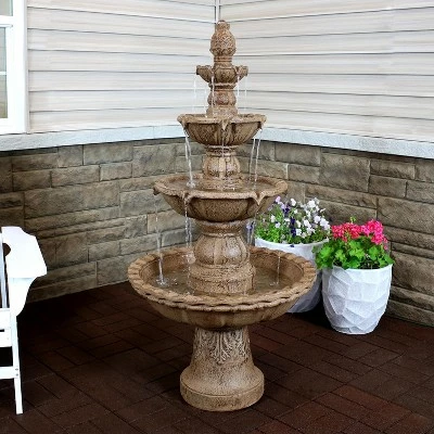 Sunnydaze Decor Sunnydaze 52"H Electric Fiberglass and Resin 4-Tier Pineapple Top Outdoor Water Feature, Tan 3 Sunnydaze Decor Sunnydaze 52"H Electric Fiberglass and Resin 4-Tier Pineapple Top Outdoor Water Feature, Tan