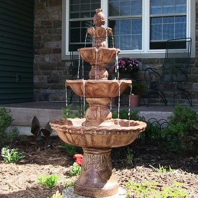 Sunnydaze Decor Sunnydaze 52"H Electric Fiberglass and Resin 4-Tier Pineapple Top Outdoor Water Feature, Tan 5 Sunnydaze Decor Sunnydaze 52"H Electric Fiberglass and Resin 4-Tier Pineapple Top Outdoor Water Feature, Tan - Image 3