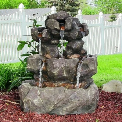 Sunnydaze Decor Sunnydaze 32"H Electric Fiberglass and Polyresin Layered Rock Waterfall Outdoor Water Fountain with LED Lights 4 Sunnydaze Decor Sunnydaze 32"H Electric Fiberglass and Polyresin Layered Rock Waterfall Outdoor Water Fountain with LED Lights - Image 2