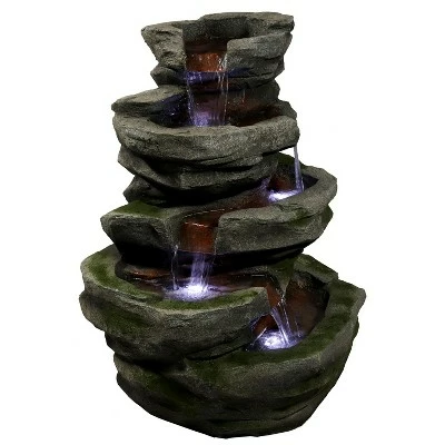 Sunnydaze Decor Sunnydaze 31"H Electric Polyresin and Fiberglass Lighted Cobblestone Waterfall Outdoor Water Fountain with LED Lights 3 Sunnydaze Decor Sunnydaze 31"H Electric Polyresin and Fiberglass Lighted Cobblestone Waterfall Outdoor Water Fountain with LED Lights