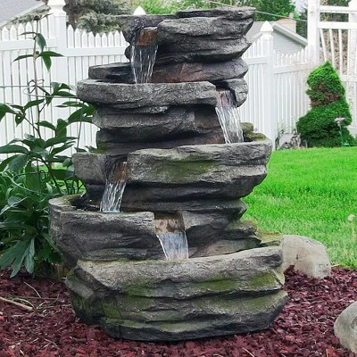 Sunnydaze Decor Sunnydaze 31"H Electric Polyresin and Fiberglass Lighted Cobblestone Waterfall Outdoor Water Fountain with LED Lights 4 Sunnydaze Decor Sunnydaze 31"H Electric Polyresin and Fiberglass Lighted Cobblestone Waterfall Outdoor Water Fountain with LED Lights - Image 2