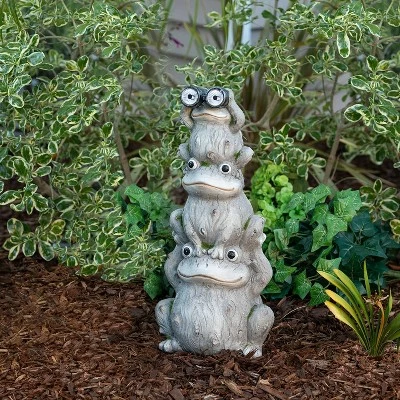 Alpine Corporation Alpine 23" Magnesium Oxide Solar Three Stack Frogs with LED Light Statue 1 Alpine Corporation Alpine 23" Magnesium Oxide Solar Three Stack Frogs with LED Light Statue