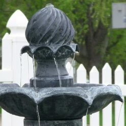 Sunnydaze Decor Sunnydaze Outdoor 2-Tier Solar Powered Polyresin Arcade Water Fountain with Battery Backup and LED Light - 45" - Black -Cheap Garden Decor Store unnamed file 6211