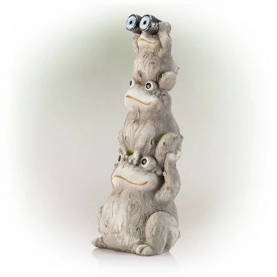 Alpine Corporation Alpine 23" Magnesium Oxide Solar Three Stack Frogs with LED Light Statue 3 Alpine Corporation Alpine 23" Magnesium Oxide Solar Three Stack Frogs with LED Light Statue - Image 3