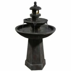 Sunnydaze Decor Sunnydaze 40"H Electric Polyresin 2-Tiered Pagoda Outdoor Water Fountain with LED Light