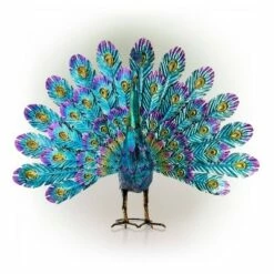 22" Metal Feather Spread Peacock Outdoor Decor Statue - Alpine Corporation -Cheap Garden Decor Store unnamed file 631
