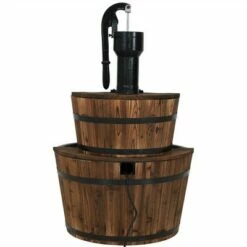 Sunnydaze Decor Sunnydaze 34"H Electric Fir Wood 2-Tier Farmhouse Barrel with Metal Decorative Hand Pump Outdoor Water Fountain -Cheap Garden Decor Store unnamed file 6312