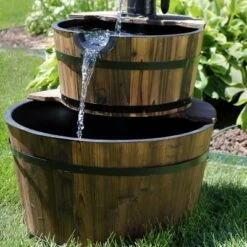 Sunnydaze Decor Sunnydaze 34"H Electric Fir Wood 2-Tier Farmhouse Barrel with Metal Decorative Hand Pump Outdoor Water Fountain -Cheap Garden Decor Store unnamed file 6314