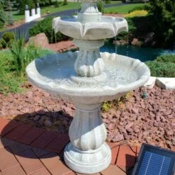 Sunnydaze Decor Sunnydaze Outdoor 2-Tier Solar Powered Water Fountain with Battery Backup and Submersible Pump - 35" - White Earth Finish -Cheap Garden Decor Store unnamed file 6322